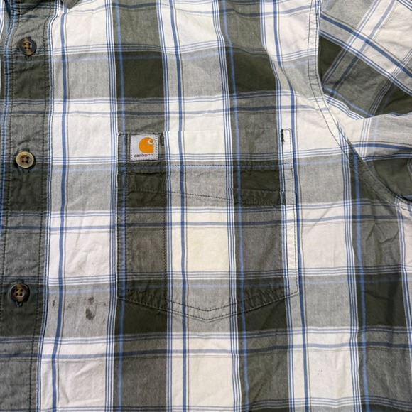 Carhartt Relaxed Fit Short Sleeve Button up Shirt Sz XL Checker Green STAINED - Picture 4 of 10